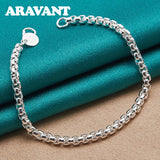 925 Silver Box Chain Charm Bracelet Women Jewelry