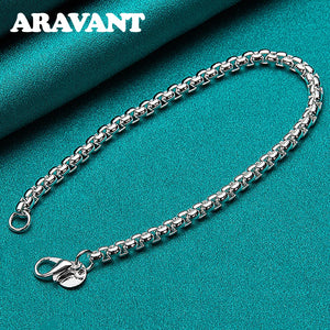 925 Silver Box Chain Charm Bracelet Women Jewelry