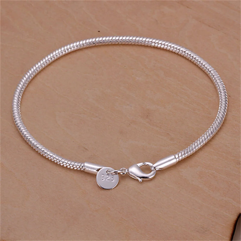 925 Silver 3mm Snake Chain Bracelet 8 Inch