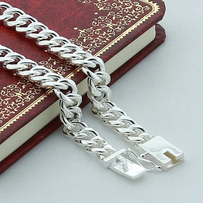 925 Silver Cuban Chain Bracelet 10mm for Men Women