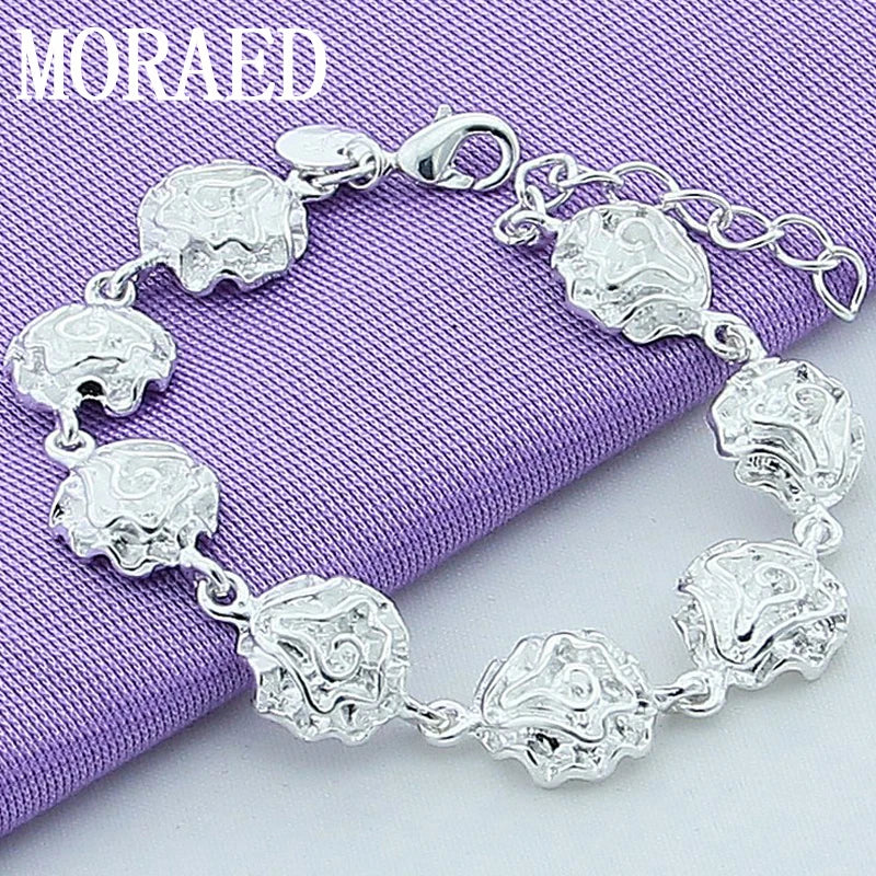 925 Silver Bracelet Full Rose Flower Bracelet for Women Wedding Party Gift