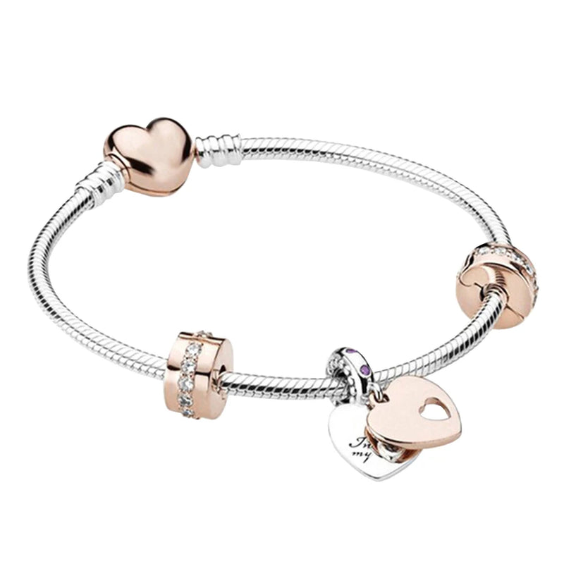 925 Silver Bracelet Love Pendant Snake Bone Set