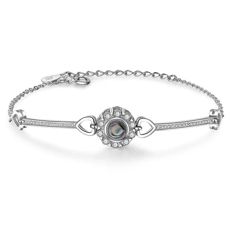 925 Silver Bracelet Zircon Crystal Love Projection Photo Bracelet