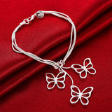 925 Silver Butterfly Snake Chain Bracelet Wedding Party Charm Jewelry