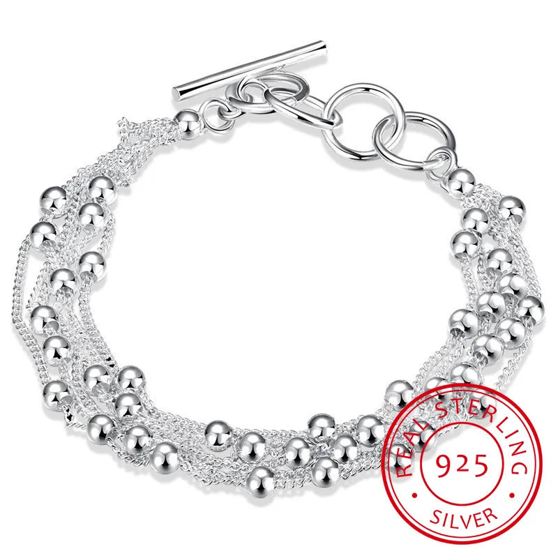 925 Silver Bracelet for Women with Tassels Beads