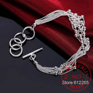925 Silver Bracelet for Women Six Tassels Beads Bracelet OL Female Gift