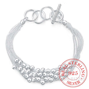 925 Silver Bracelet for Women Six Tassels Beads Bracelet OL Female Gift