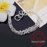 925 Silver Bracelet for Women Six Tassels Beads Bracelet OL Female Gift