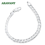 925 Silver Flat Link Chain Bracelet Wedding Jewelry