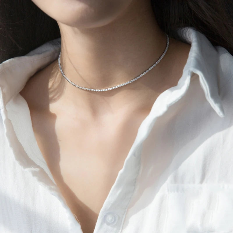 925 Silver Crystal Choker Necklace for Women Wedding