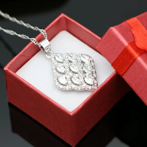 925 Silver Bridal Pendant Necklace for Women with Cubic Zirconia Crystal