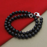 925 Silver Agate Beaded Chain Necklace For Women