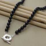 925 Silver Agate Beaded Chain Necklace For Women