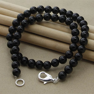 925 Silver Agate Beaded Chain Necklace For Women
