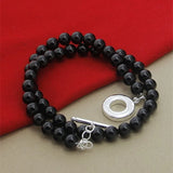 925 Silver Agate Beaded Chain Necklace For Women