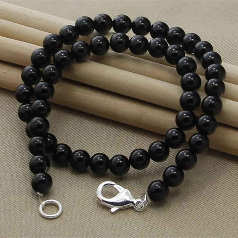925 Silver Agate Beaded Chain Necklace For Women