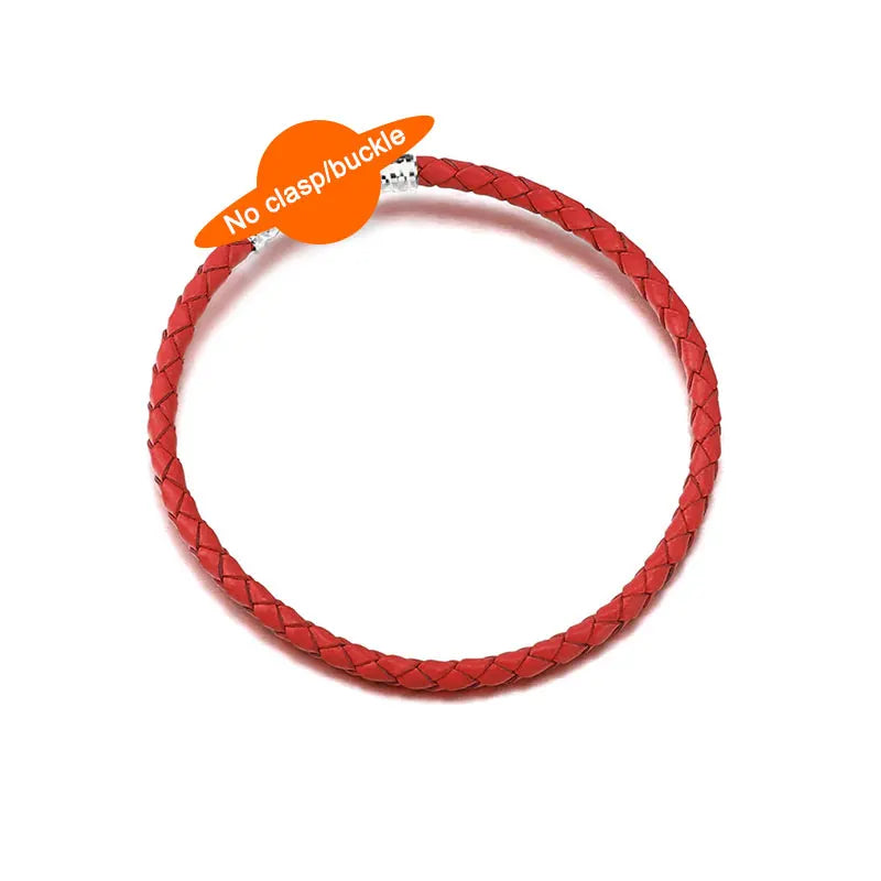 925 Silver Buckle Single Red Green Moment Leather Bracelet