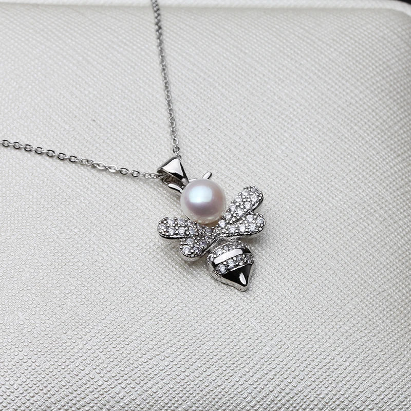 925 Silver Bumblebee Pendant Necklace with White Pearl