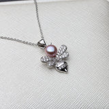 925 Silver Bumblebee Pendant Necklace with White Pearl