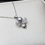 925 Silver Bumblebee Pendant Necklace with White Pearl