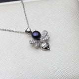 925 Silver Bumblebee Pendant Necklace with White Pearl