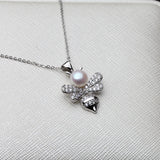 925 Silver Bumblebee Pendant Necklace with White Pearl