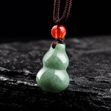 925 Silver Burmese Emerald Gourd Pendant Jade Necklace Men Vintage Jadeite