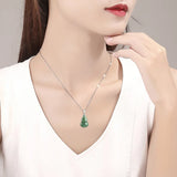925 Silver Burmese Emerald Gourd Pendant Jade Necklace Men Vintage Jadeite
