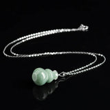 925 Silver Burmese Emerald Gourd Pendant Jade Necklace Men Vintage Jadeite
