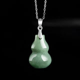 925 Silver Burmese Emerald Gourd Pendant Jade Necklace Men Vintage Jadeite