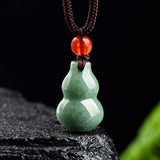 925 Silver Burmese Emerald Gourd Pendant Jade Necklace Men Vintage Jadeite