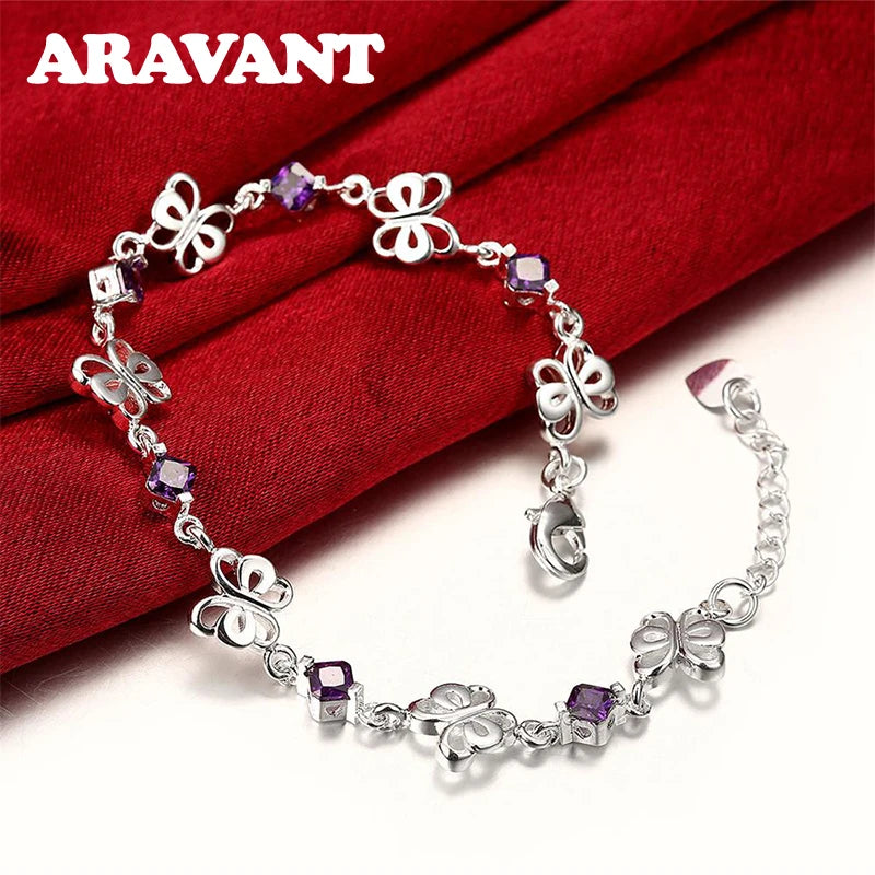 925 Silver Butterfly Bracelet Chains For Women Jewelry