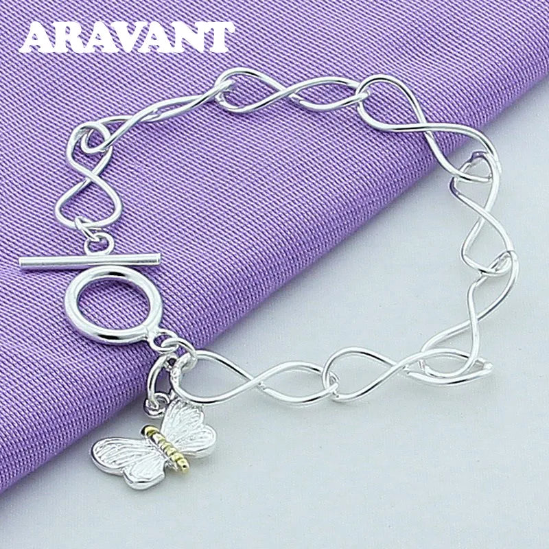 925 Silver Butterfly Charm Bracelet for Women