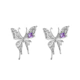 925 Silver Butterfly Earrings Purple Square Diamond Exaggerated Women's Earrings