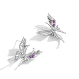 925 Silver Butterfly Earrings Purple Square Diamond Exaggerated Women's Earrings