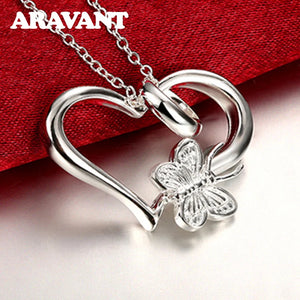 925 Silver Butterfly Heart Pendant Necklace for Women