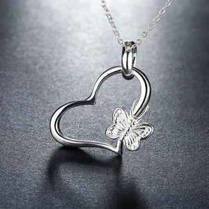 925 Silver Butterfly Heart Pendant Necklace for Women