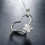 925 Silver Butterfly Heart Pendant Necklace for Women