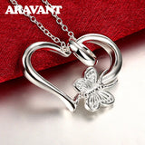 925 Silver Butterfly Heart Pendant Necklace for Women