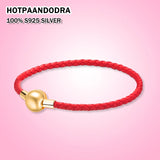 925 Silver Button Woven Leather Bracelet Fit Panpan Charm Bead Bracelet