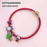925 Silver Button Woven Leather Bracelet Fit Panpan Charm Bead Bracelet