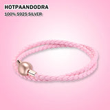 925 Silver Button Woven Leather Bracelet Fit Panpan Charm Bead Bracelet