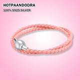 925 Silver Button Woven Leather Bracelet Fit Panpan Charm Bead Bracelet