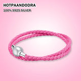 925 Silver Button Woven Leather Bracelet Fit Panpan Charm Bead Bracelet