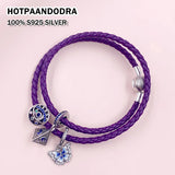 925 Silver Button Woven Leather Bracelet Charm Bead Style DIY Women Jewelry
