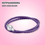 925 Silver Button Woven Leather Bracelet Charm Bead Style DIY Women Jewelry