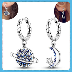 925 Silver CZ Zircon Star Moon Stud Earrings Women Engagement Gift
