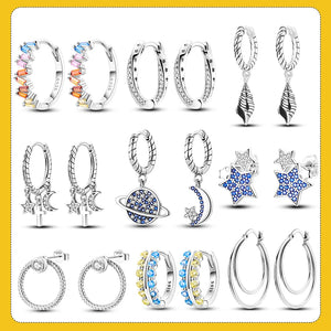 925 Silver CZ Zircon Star Moon Stud Earrings Women Engagement Gift