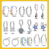 925 Silver CZ Zircon Star Moon Stud Earrings Women Engagement Gift