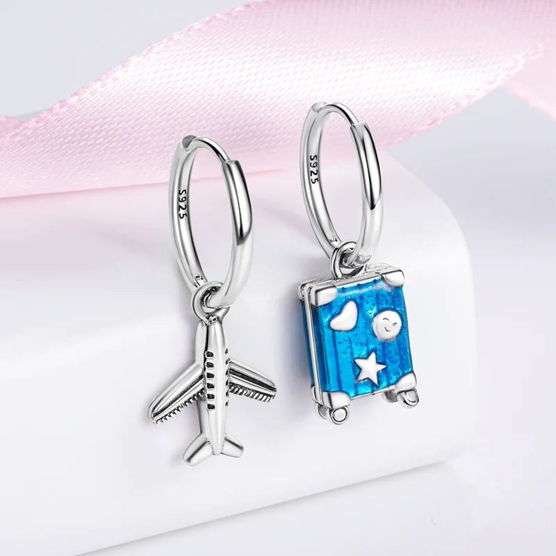 925 Silver Cactus Aircraft Feather Earrings Zircon Drop Earrings